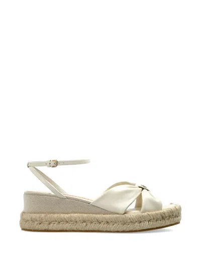 Jimmy Choo Aella Leather Espadrille Wedge Sandals In White