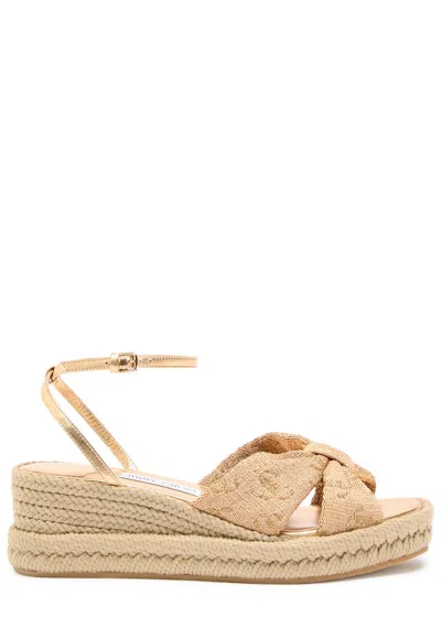 Jimmy Choo Aella 60 Logo Wedge Sandals In Gold