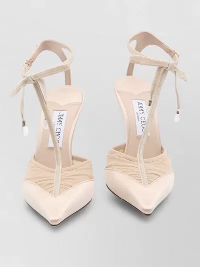 Jimmy Choo Afia Mesh Pumps T Strap Crystal Beads In Neutral