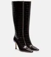 Jimmy Choo Agathe 85 Croc-effect Leather Knee-high Boots In Brown