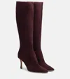 Jimmy Choo Agathe 85 Suede Knee-high Boots In Burgundy
