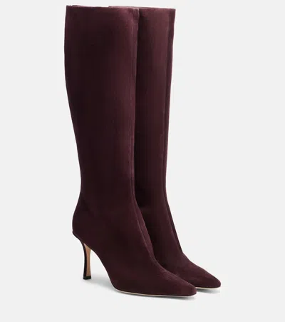 Jimmy Choo Agathe 85 Suede Knee-high Boots In Burgundy