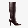 Jimmy Choo 85mm Agathe Croc-embossed Boots In Brown