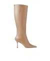 Jimmy Choo Neutral Agathe 85 Leather Knee-high Boots In Nude
