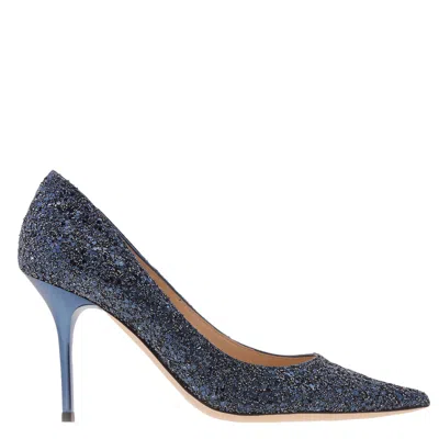 Jimmy Choo Agnes 85 Crackly Glitter Fabric Pumps In Blue