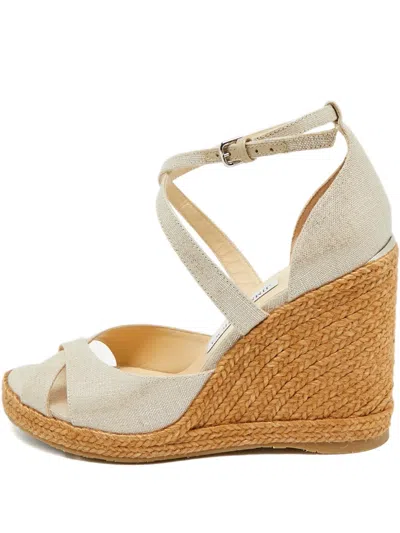 Pre-owned Jimmy Choo Alanah Cork Wedge Sandals In Neutral