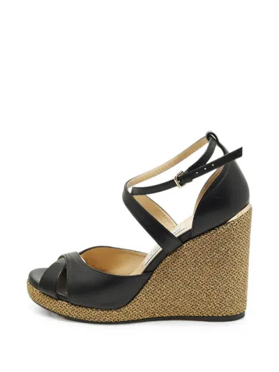 Pre-owned Jimmy Choo Alanah Wedge Sandals In Black