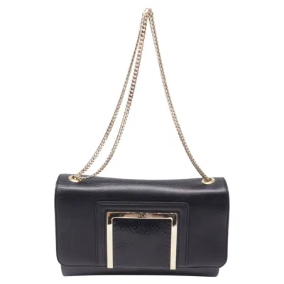 Jimmy Choo Alba Snakeskin-trimmed Shoulder Bag In Black Leather