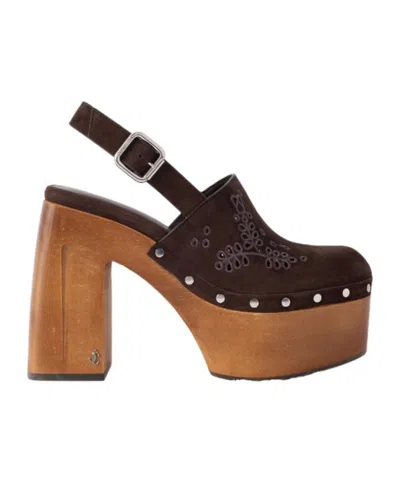 Jimmy Choo Alida 135 Embroidered Studded Suede Platform Clogs In Brown