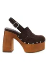 Jimmy Choo Alida 135 Embroidered Studded Suede Platform Clogs In Brown