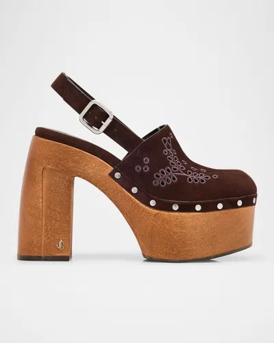 JIMMY CHOO ALIDA EMBROIDERED SUEDE PLATFORM CLOGS