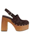 Jimmy Choo Chunky Heel Embroidered Studded Clog In Brown