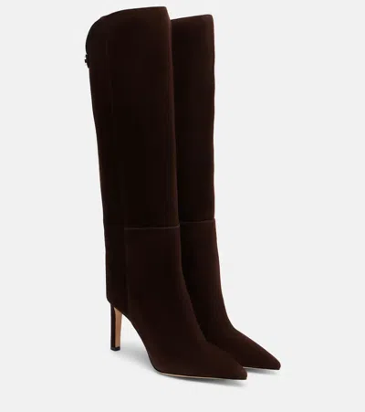Jimmy Choo Alizze 85 Suede Knee-high Boots In Brown