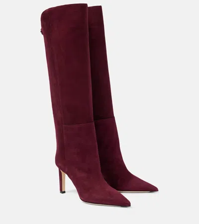 Jimmy Choo Alizze 85 Suede Knee-high Boots In Red