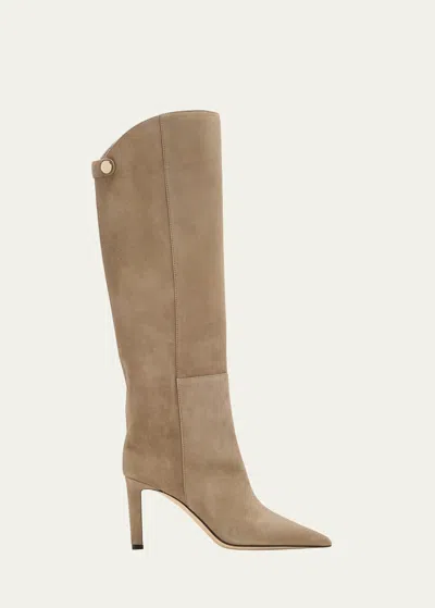 Jimmy Choo Alizze Suede Knee Boots In Taupe