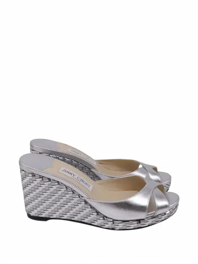 Pre-owned Jimmy Choo Almer Wedge Sandals In Silver