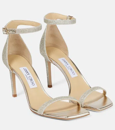 Jimmy Choo Alva 85 Embellished Glitter Sandals In Silver