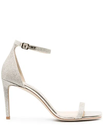 Jimmy Choo Jc Alva 85 High Heel Sandal Ankle Strap Glitter In Silver