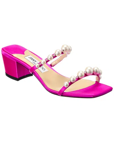 Jimmy Choo Amara 45 Pearl Embellished Satin Mules In Pink