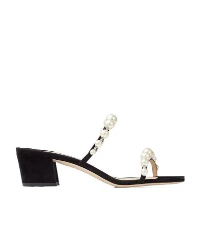 JIMMY CHOO AMARA 45MM PEARL-EMBELLISHED MULES