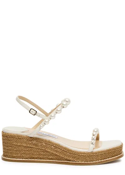 Jimmy Choo Amatuus Pearl-embellished 60mm Wedge Sandals In White
