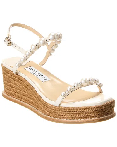 Jimmy Choo Amatuus 60 Leather Wedge Sandal In White