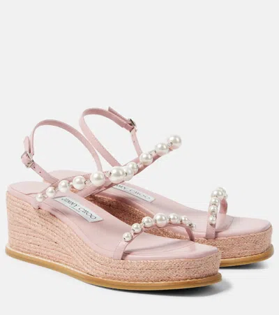 Jimmy Choo Amatuus Embellished Espadrille Wedges In Pink