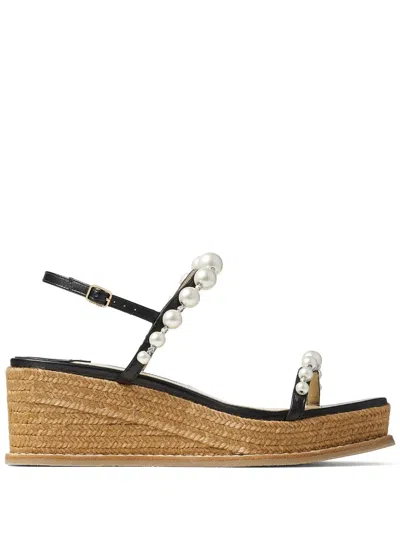 Jimmy Choo Amatuus Pearl-embellished 60mm Wedge Sandals In Black