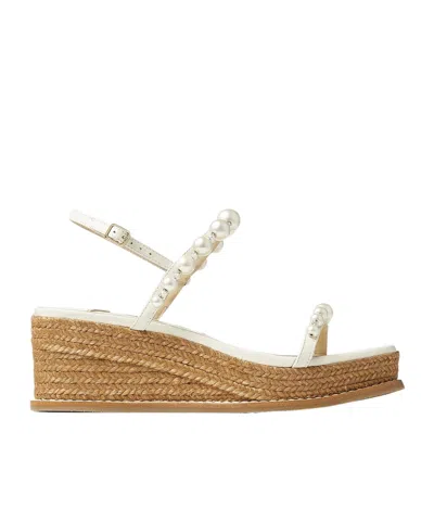 Jimmy Choo Amatuus Pearl-embellished 60mm Wedge Sandals In Brown