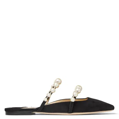 Jimmy Choo Amaya Pearly Two-band Suede Flats In Black