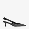 Jimmy Choo Amel 50 Crystal-embellished Mesh And Satin Pointed-toe Slingback Pumps In Black