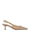 Jimmy Choo Amel 50 Crystal-embellished Mesh And Satin Slingback Pumps In Beige