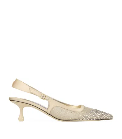 JIMMY CHOO AMEL 50 CRYSTAL MESH SLINGBACK PUMPS