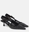 Jimmy Choo Amel 50 Crystal-embellished Mesh And Satin Pointed-toe Slingback Pumps In Schwarz