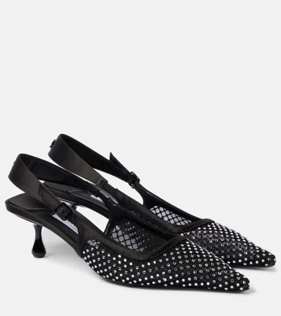 JIMMY CHOO AMEL 50 EMBELLISHED MESH AND SATIN PUMPS