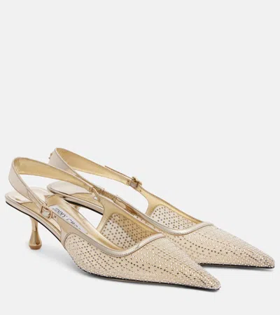 JIMMY CHOO AMEL 50 EMBELLISHED MESH SLINGBACK PUMPS