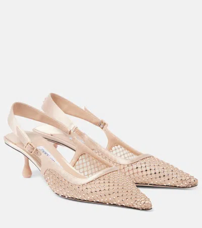 JIMMY CHOO AMEL 50 EMBELLISHED MESH SLINGBACK PUMPS