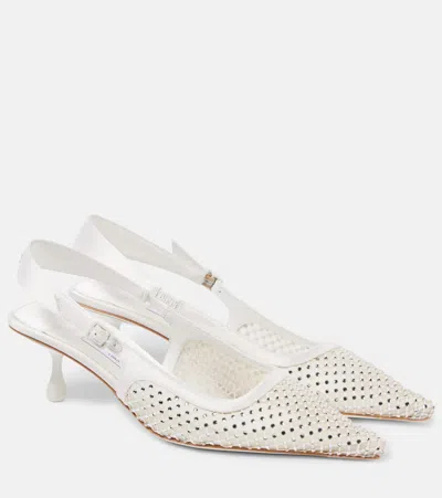 Jimmy Choo Amel 50 Embellished Mesh Slingback Pumps In White