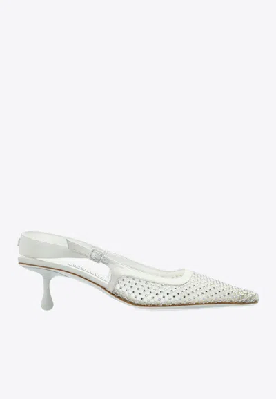 Jimmy Choo Scarpe Con Tacco Amel 50 In Rete Decorata Donna In White