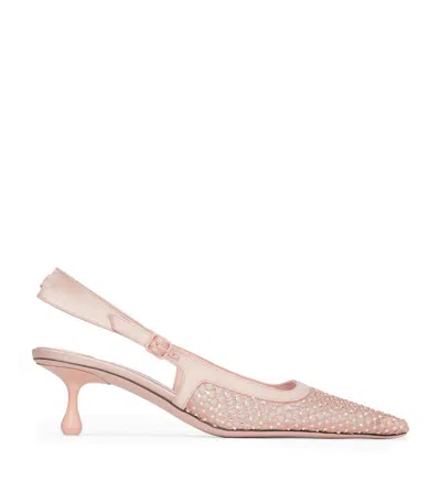 Jimmy Choo Amel 50 Crystal-embellished Mesh Pumps In Pink