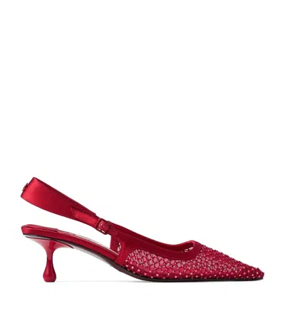 JIMMY CHOO AMEL 50 SATIN-MESH EMBELLISHED SLINGBACK PUMPS
