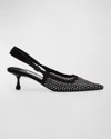 Jimmy Choo Amel 50 Crystal-embellished Mesh And Satin Pointed-toe Slingback Pumps In Black/crystal