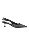 Jimmy Choo Amel 50 Crystal-embellished Mesh And Satin Pointed-toe Slingback Pumps In Black