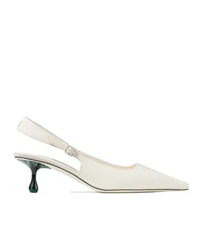 Jimmy Choo Pointed Toe Kitten Heel Leather Pumps In White