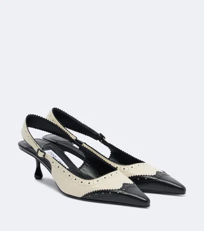 Jimmy Choo Amel 50 Two-tone Leather Slingback Pumps In White