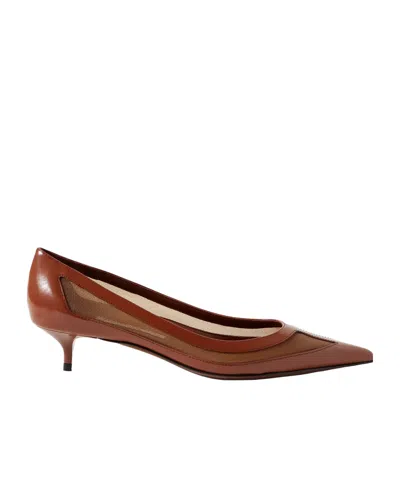 Jimmy Choo Amelia 30 Mesh-trimmed Leather Pumps In Brown