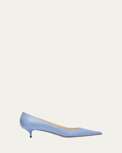Jimmy Choo Amelia Embossed Leather Kitten-heel Pumps In Blue