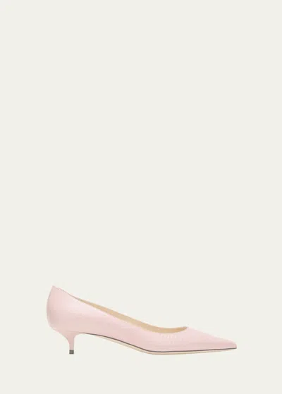 Jimmy Choo Amelia Embossed Leather Kitten-heel Pumps In Rose