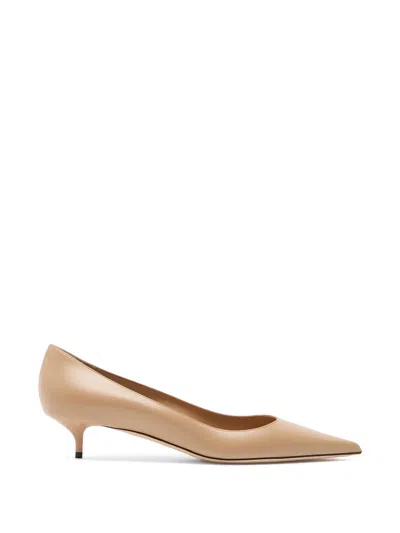 Jimmy Choo Kitten Heel Pointed Toe Leather Pumps In Neutral