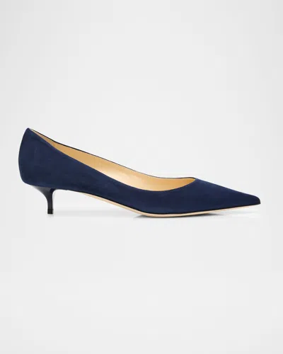 Jimmy Choo Amelia Suede Kitten-heel Pumps, Navy In Blue